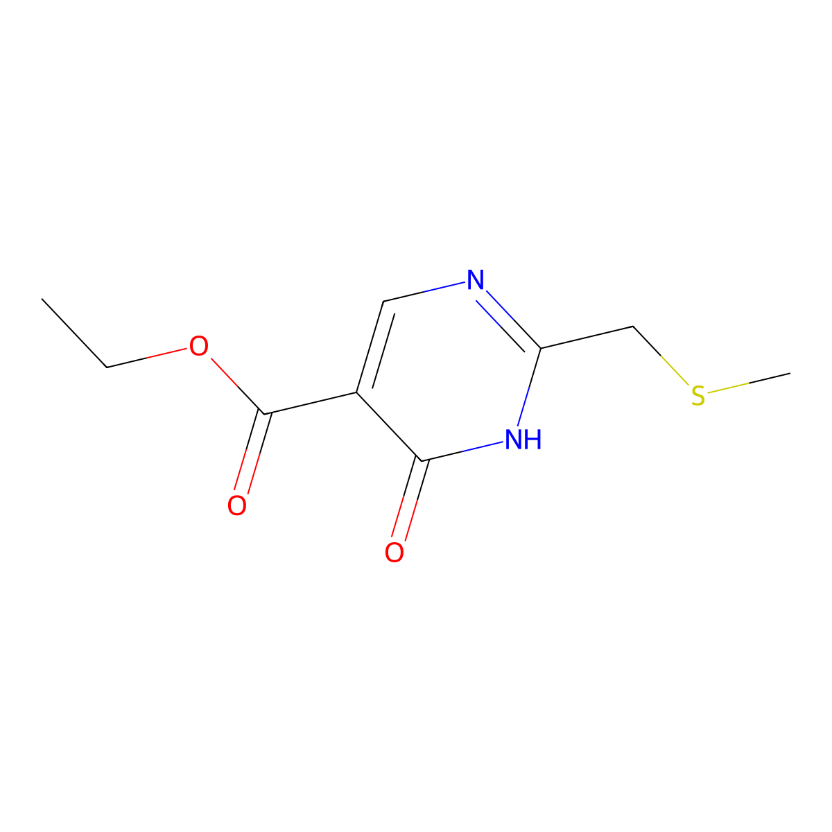 Ethyl 2-((methylthio)methyl)-6-oxo-1,6-dihydropyrimidine-5-carboxylate molecular structure, CAS 1250407-93-2