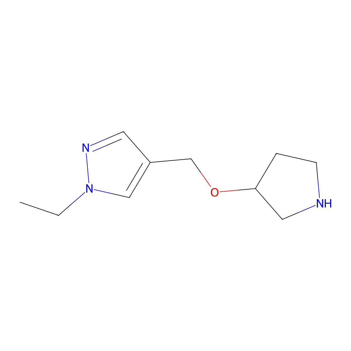 1-ethyl-4-[(pyrrolidin-3-yloxy)methyl]-1H-pyrazole molecular structure, CAS 1250411-64-3