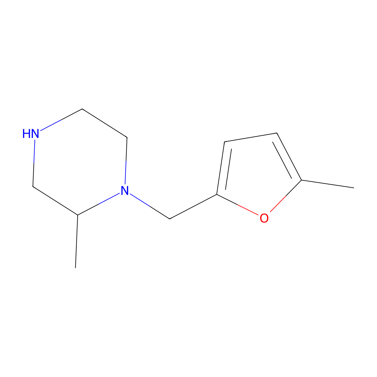 2-Methyl-1-[(5-methylfuran-2-yl)methyl]piperazine molecular structure, CAS 1250412-56-6