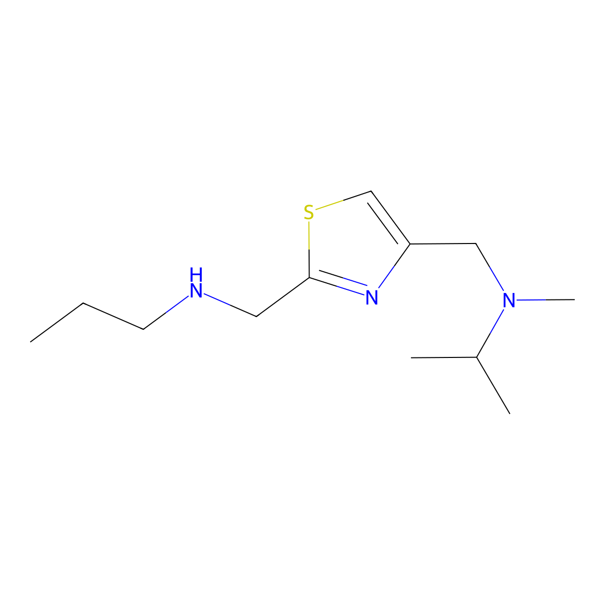 Methyl(propan-2-yl)({2-[(propylamino)methyl]-1,3-thiazol-4-yl}methyl)amine molecular structure, CAS 1250414-42-6
