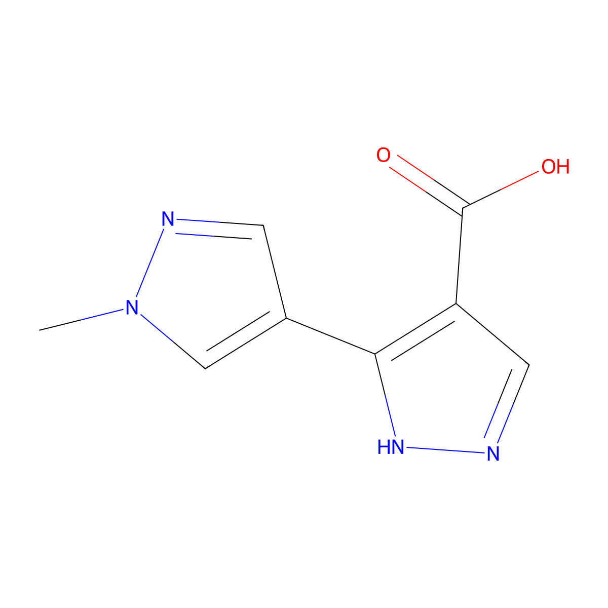 3-(1-methyl-1H-pyrazol-4-yl)-1H-pyrazole-4-carboxylic acid molecular structure, CAS 1250422-52-6