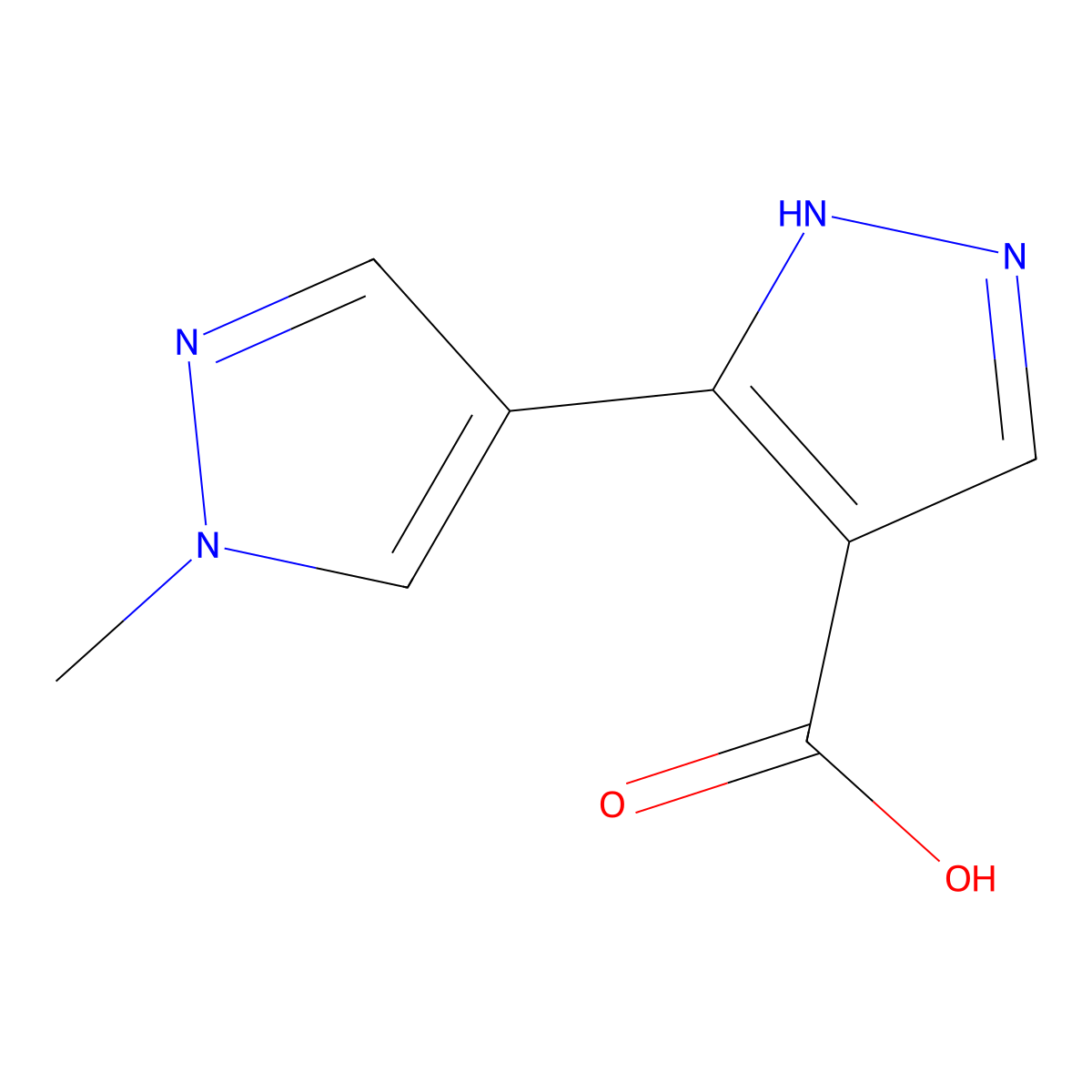 3-(1-methyl-1H-pyrazol-4-yl)-1H-pyrazole-4-carboxylic acid molecular structure, CAS 1250422-52-6