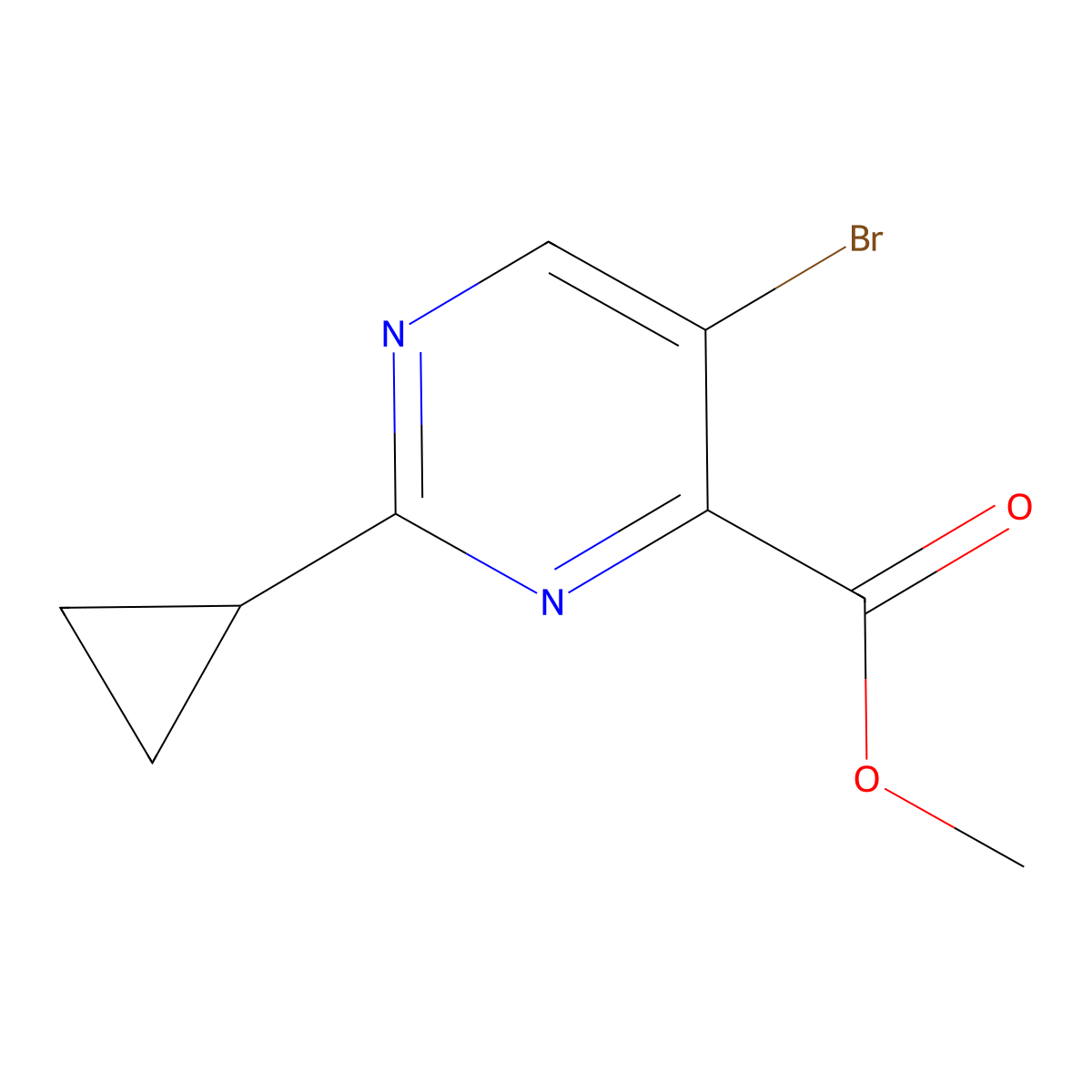 Methyl 5-bromo-2-cyclopropylpyrimidine-4-carboxylate molecular structure, CAS 1250443-89-0