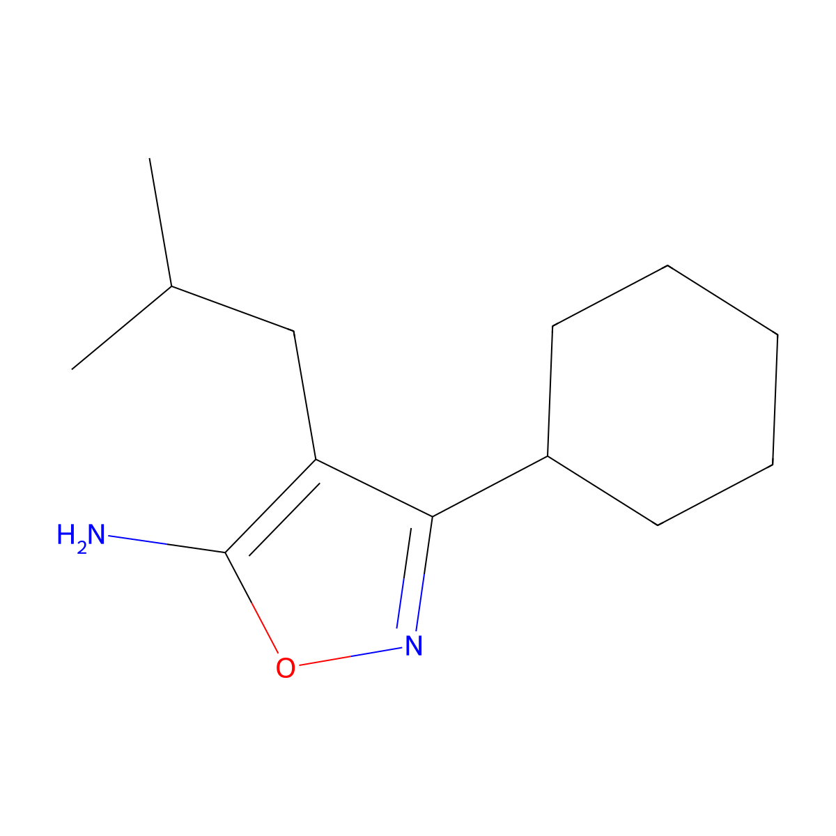 3-Cyclohexyl-4-(2-methylpropyl)-1,2-oxazol-5-amine molecular structure, CAS 1250480-94-4