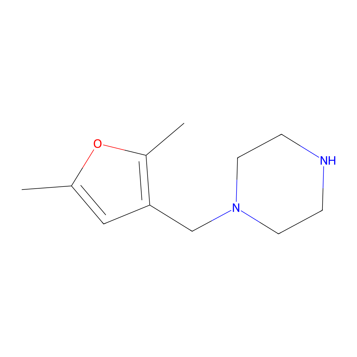 1-((2,5-Dimethylfuran-3-yl)methyl)piperazine molecular structure, CAS 1250497-94-9