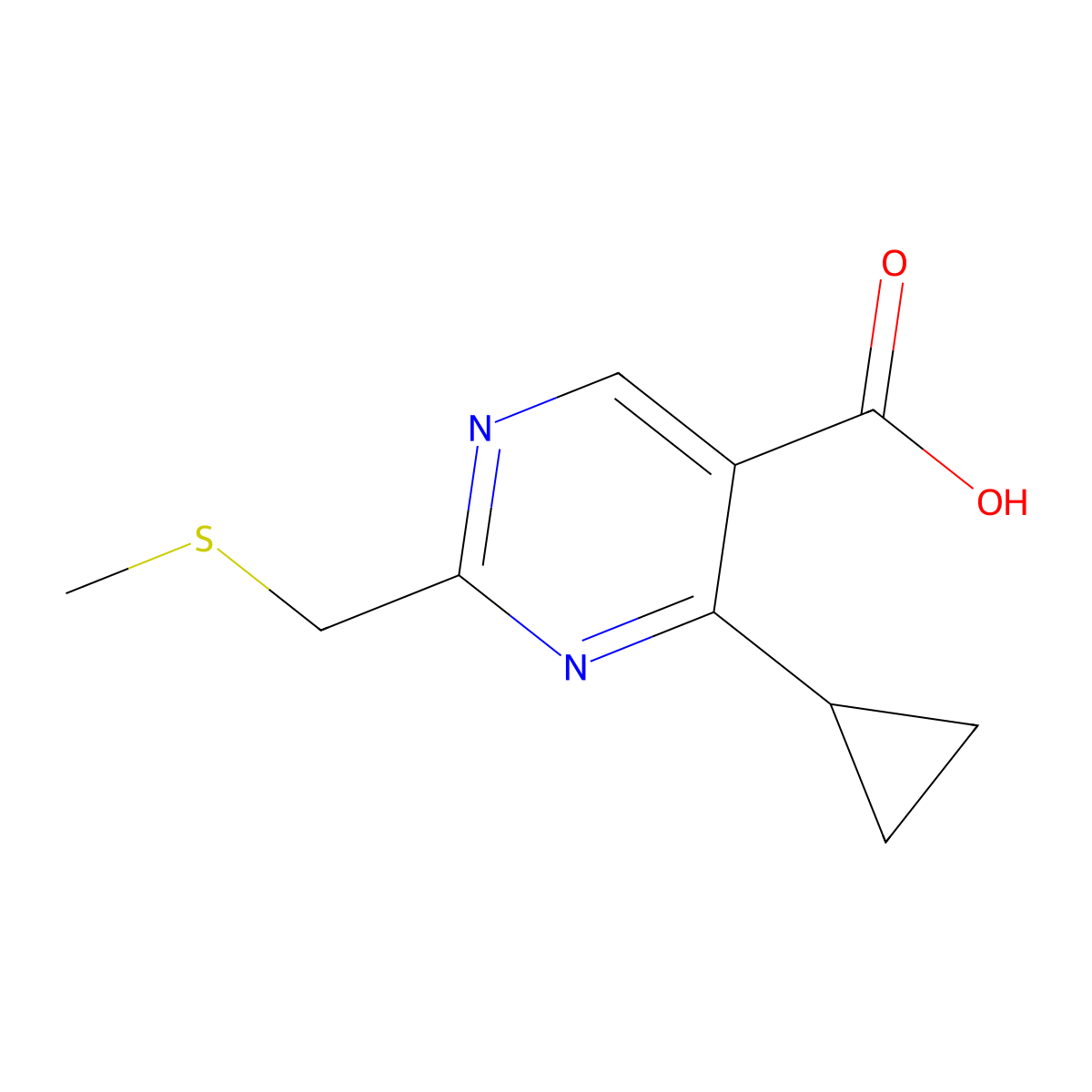 4-Cyclopropyl-2-((methylthio)methyl)pyrimidine-5-carboxylic acid molecular structure, CAS 1250501-10-0