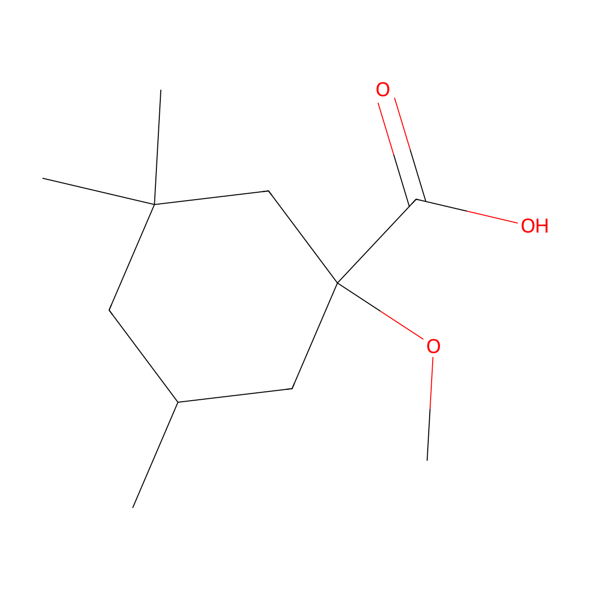 1-Methoxy-3,3,5-trimethylcyclohexane-1-carboxylic acid molecular structure, CAS 1250507-87-9