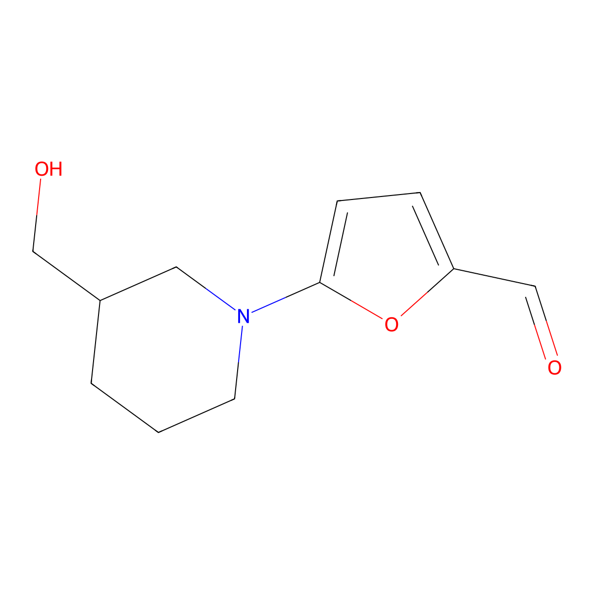 5-[3-(Hydroxymethyl)piperidin-1-yl]furan-2-carbaldehyde molecular structure, CAS 1250516-53-0