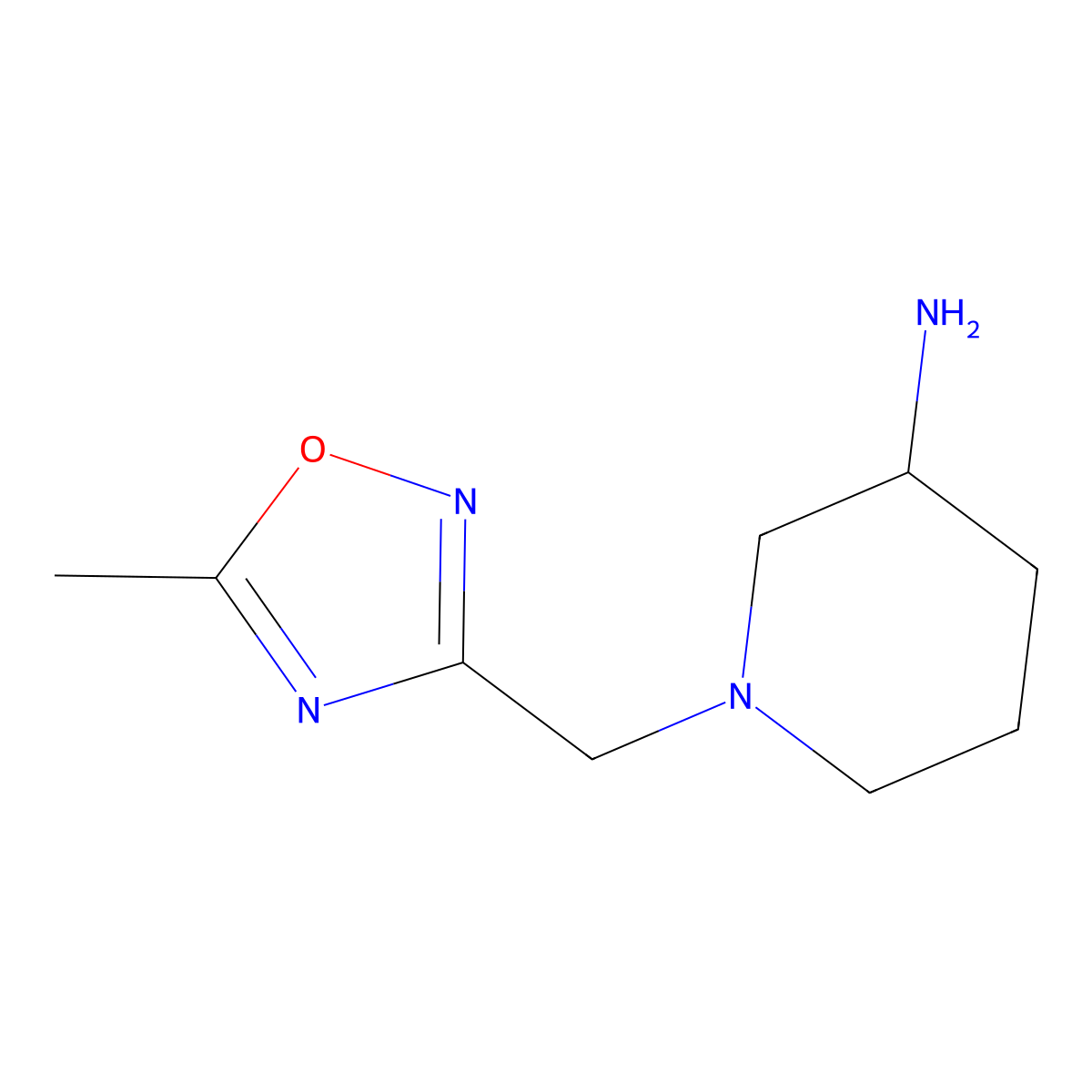 1-[(5-Methyl-1,2,4-oxadiazol-3-yl)methyl]piperidin-3-amine molecular structure, CAS 1250516-94-9