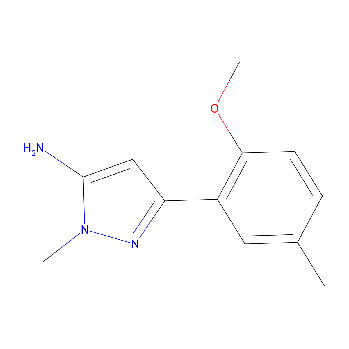 3-(2-methoxy-5-methylphenyl)-1-methyl-1H-pyrazol-5-amine molecular structure, CAS 1250531-41-9