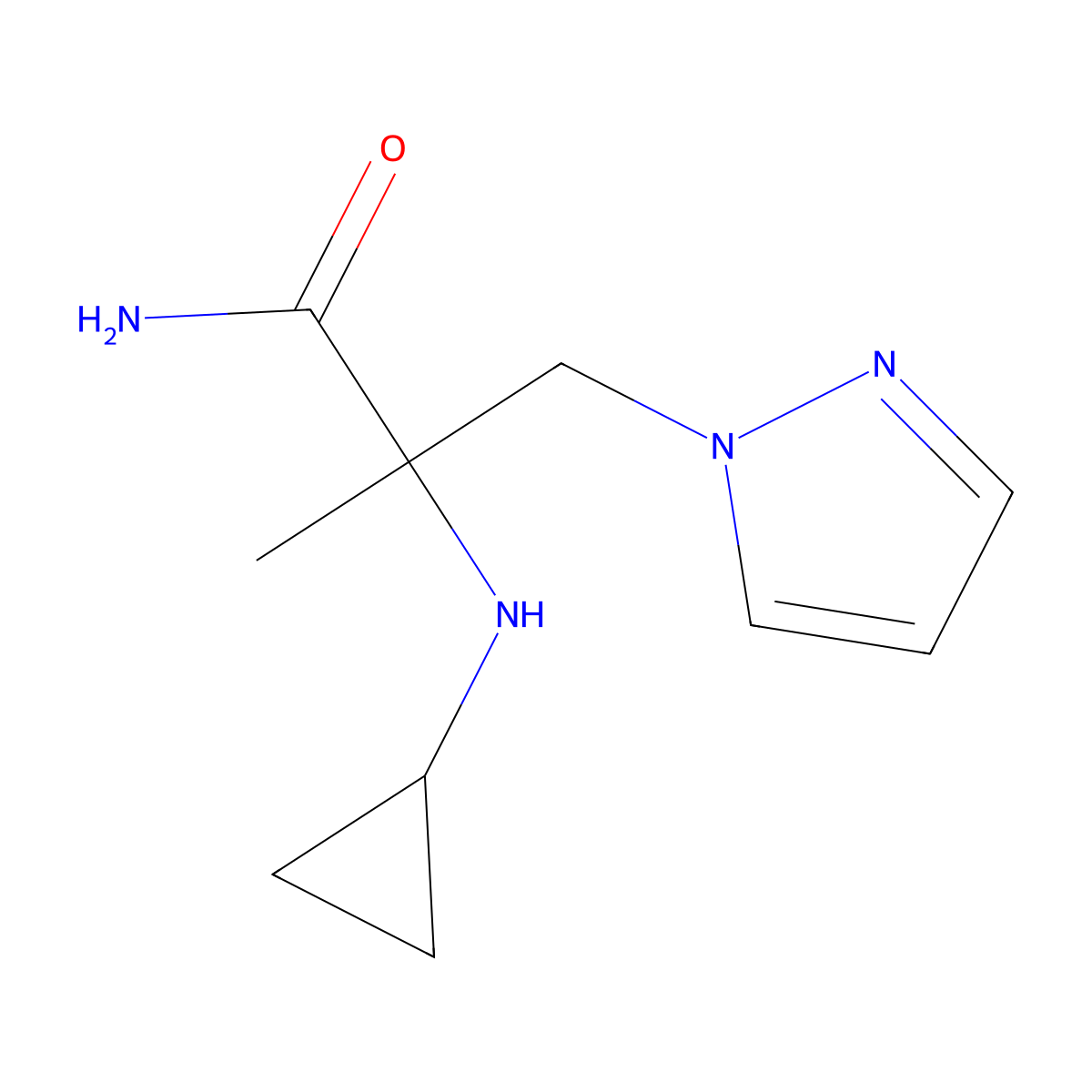 2-(Cyclopropylamino)-2-methyl-3-(1h-pyrazol-1-yl)propanamide molecular structure, CAS 1250533-54-0