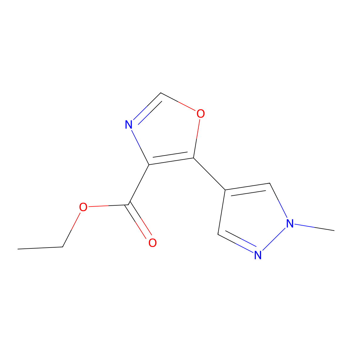 ethyl 5-(1-methyl-1H-pyrazol-4-yl)-1,3-oxazole-4-carboxylate molecular structure, CAS 1250535-53-5