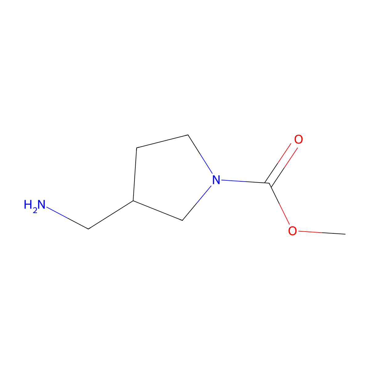 Methyl 3-(aminomethyl)pyrrolidine-1-carboxylate molecular structure, CAS 1250557-96-0
