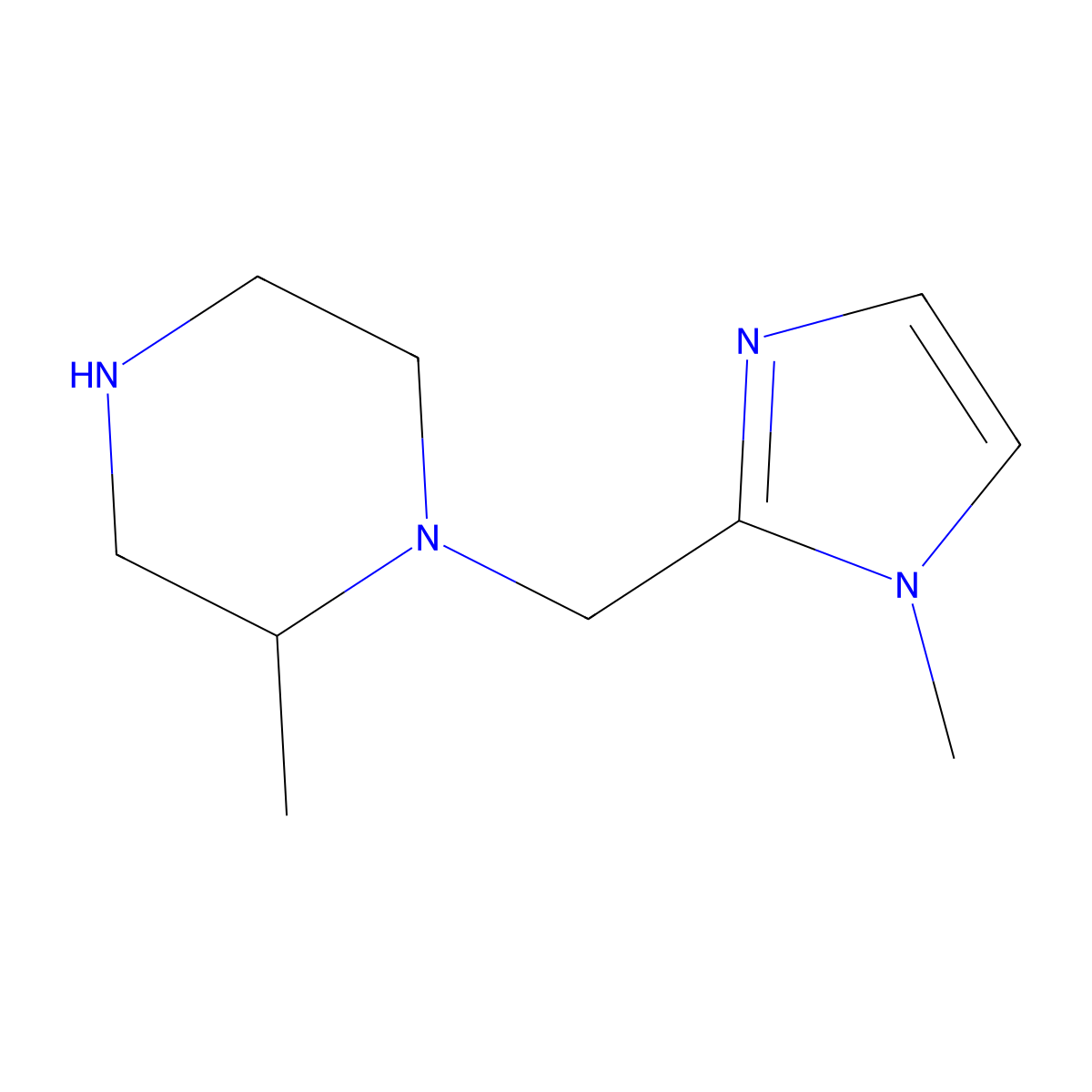 2-methyl-1-[(1-methyl-1H-imidazol-2-yl)methyl]piperazine molecular structure, CAS 1250564-62-5
