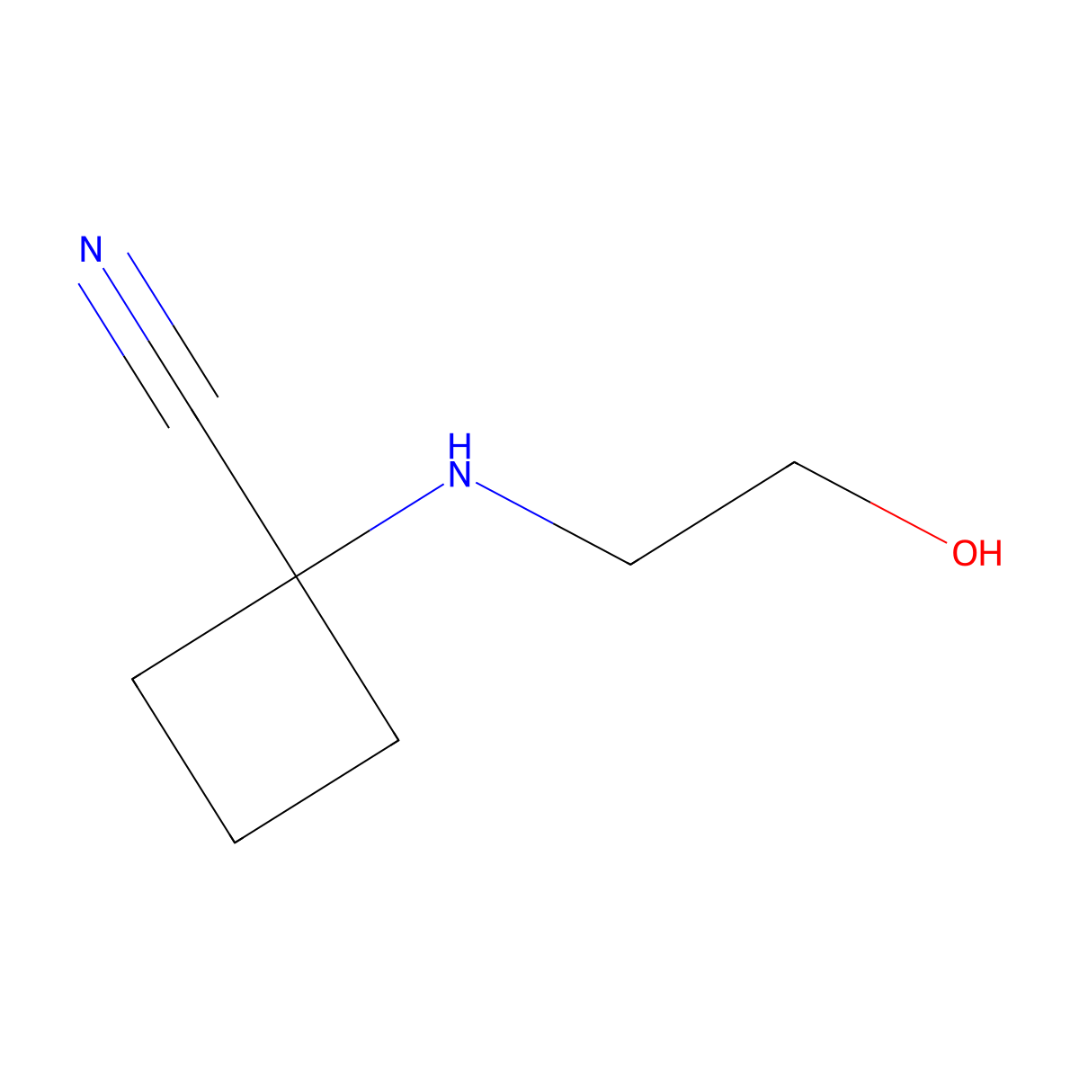 1-((2-Hydroxyethyl)amino)cyclobutane-1-carbonitrile molecular structure, CAS 1250565-45-7