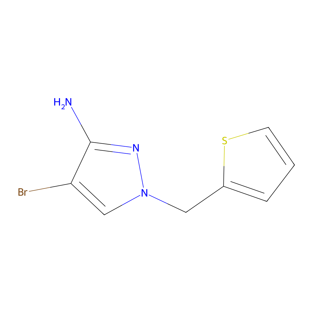 4-Bromo-1-(thiophen-2-ylmethyl)-1H-pyrazol-3-amine molecular structure, CAS 1250566-44-9