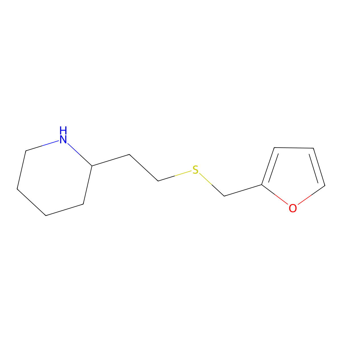 2-(2-{[(Furan-2-yl)methyl]sulfanyl}ethyl)piperidine molecular structure, CAS 1250567-75-9