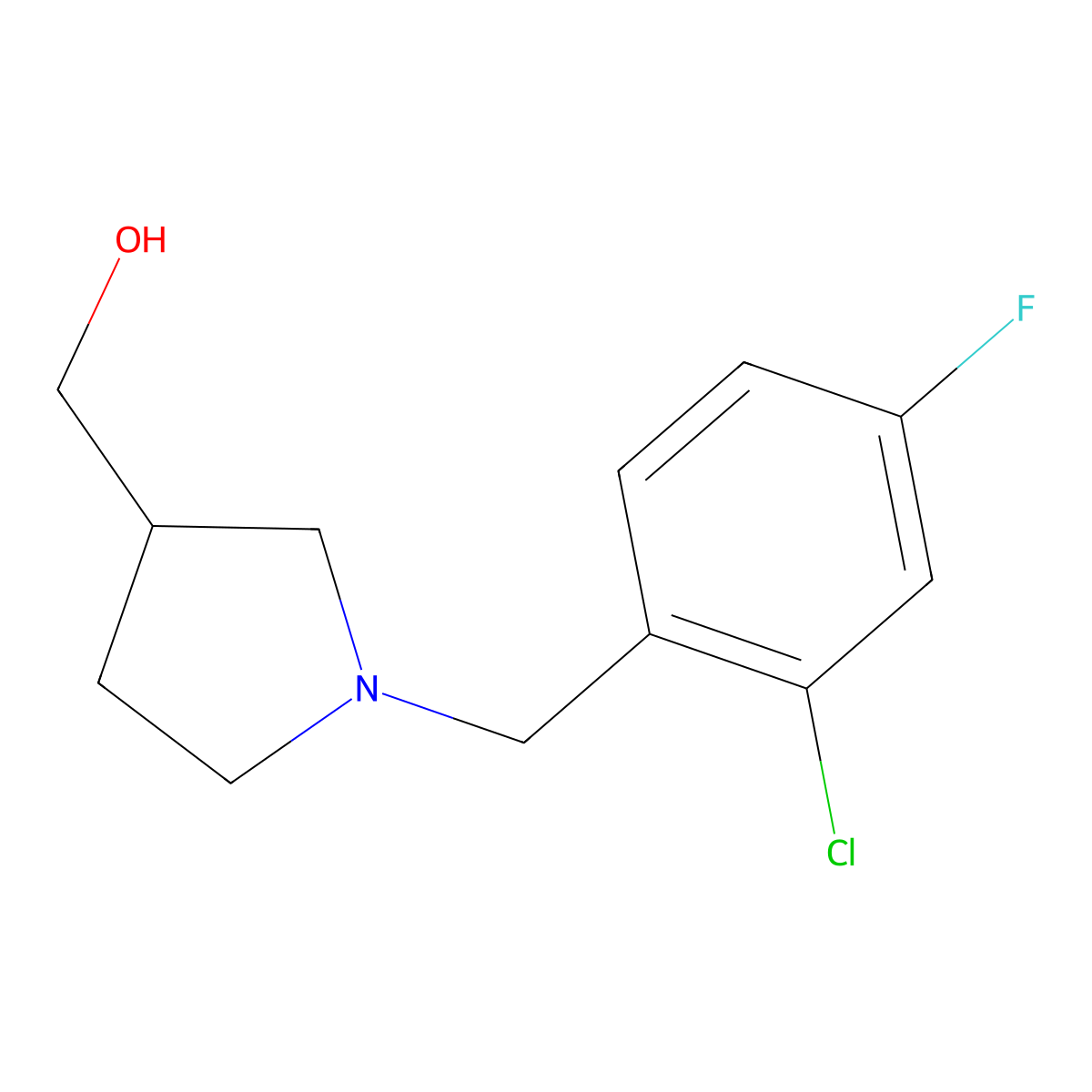 {1-[(2-Chloro-4-fluorophenyl)methyl]pyrrolidin-3-yl}methanol molecular structure, CAS 1250580-52-9