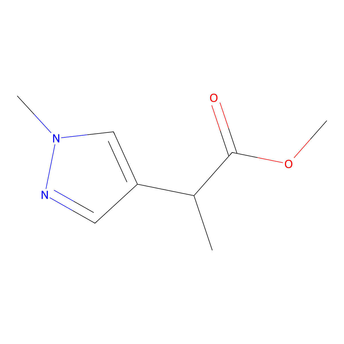 methyl 2-(1-methyl-1H-pyrazol-4-yl)propanoate molecular structure, CAS 1250581-39-5