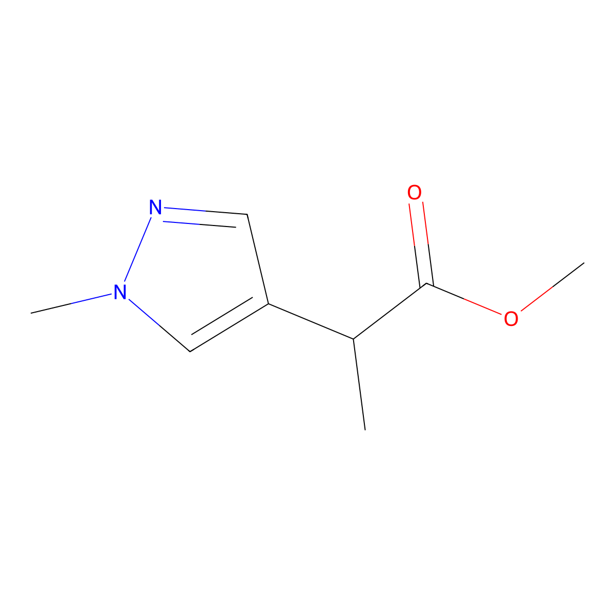 methyl 2-(1-methyl-1H-pyrazol-4-yl)propanoate molecular structure, CAS 1250581-39-5