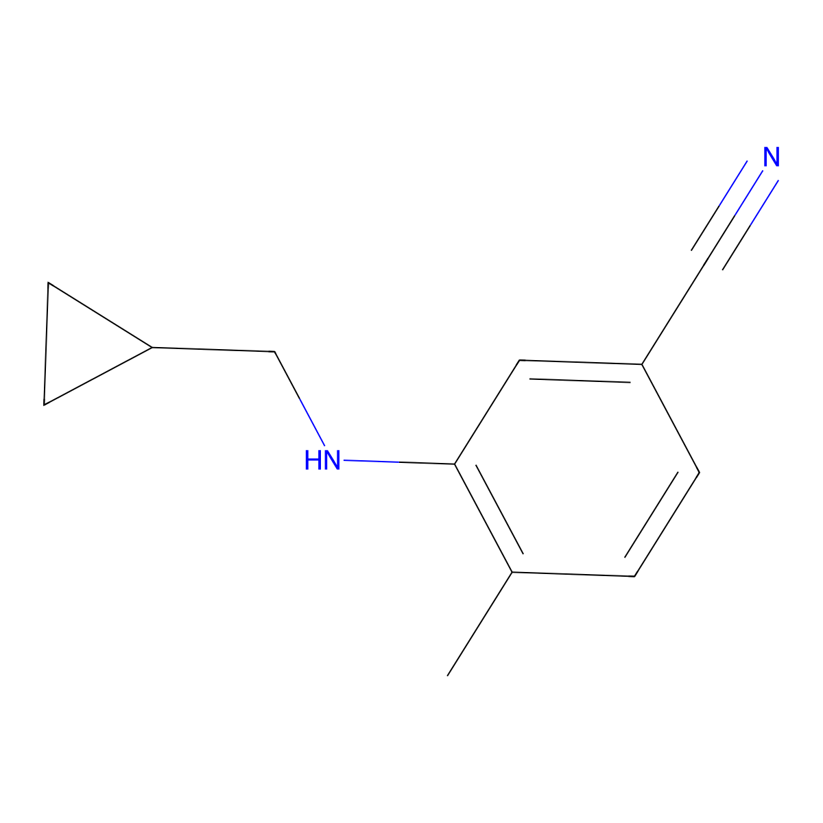 3-[(Cyclopropylmethyl)amino]-4-methylbenzonitrile molecular structure, CAS 1250601-02-5