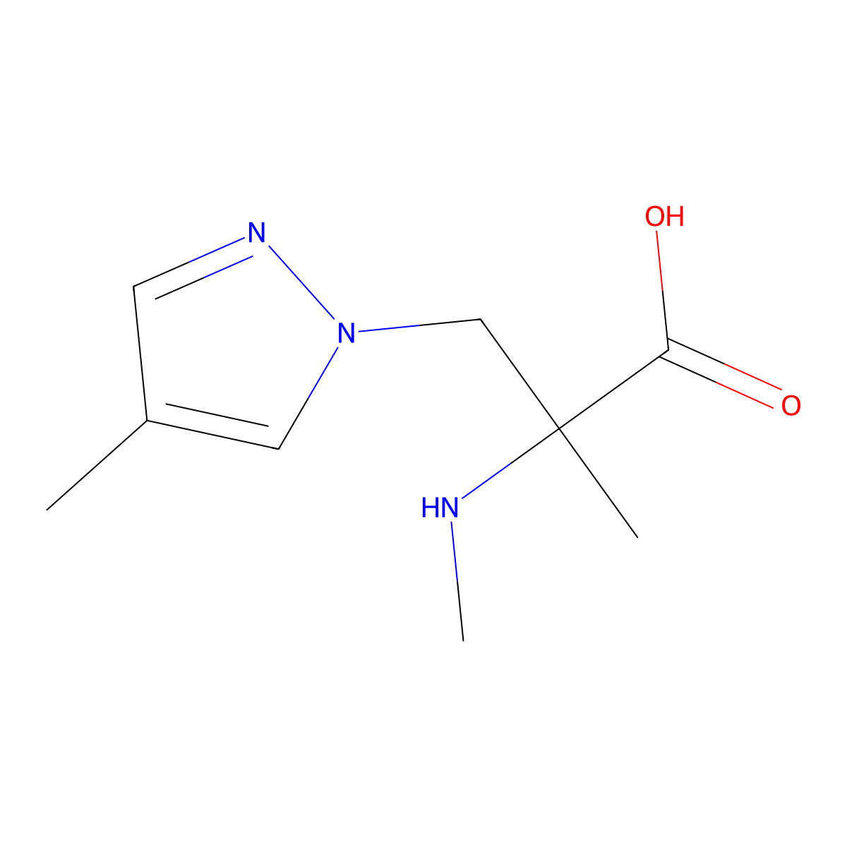 2-Methyl-3-(4-methyl-1h-pyrazol-1-yl)-2-(methylamino)propanoic acid molecular structure, CAS 1250624-52-2