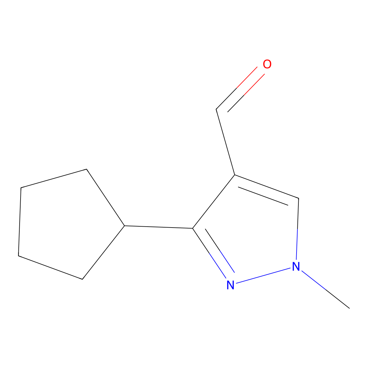 3-cyclopentyl-1-methyl-1H-pyrazole-4-carbaldehyde molecular structure, CAS 1250629-08-3