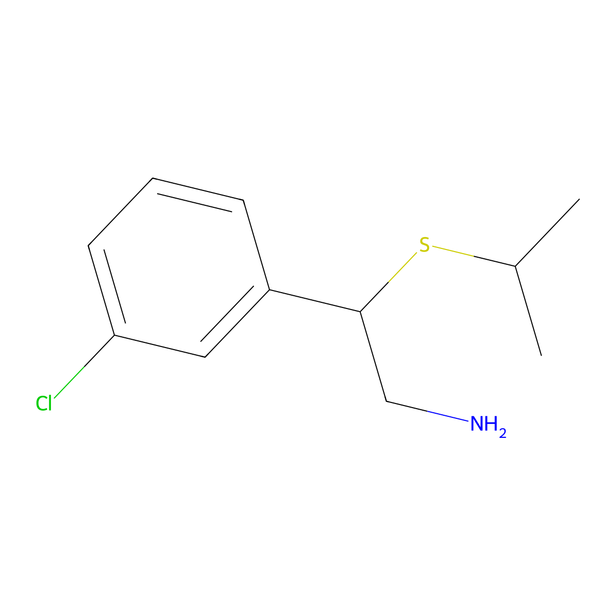 2-(3-Chlorophenyl)-2-(propan-2-ylsulfanyl)ethan-1-amine molecular structure, CAS 1250632-34-8