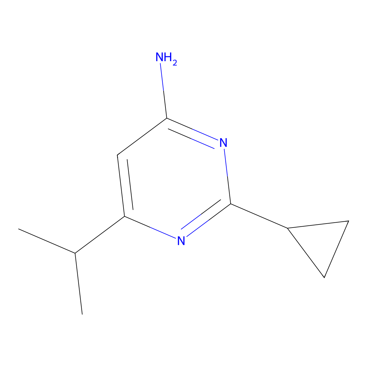 2-Cyclopropyl-6-(propan-2-yl)pyrimidin-4-amine molecular structure, CAS 1250633-97-6