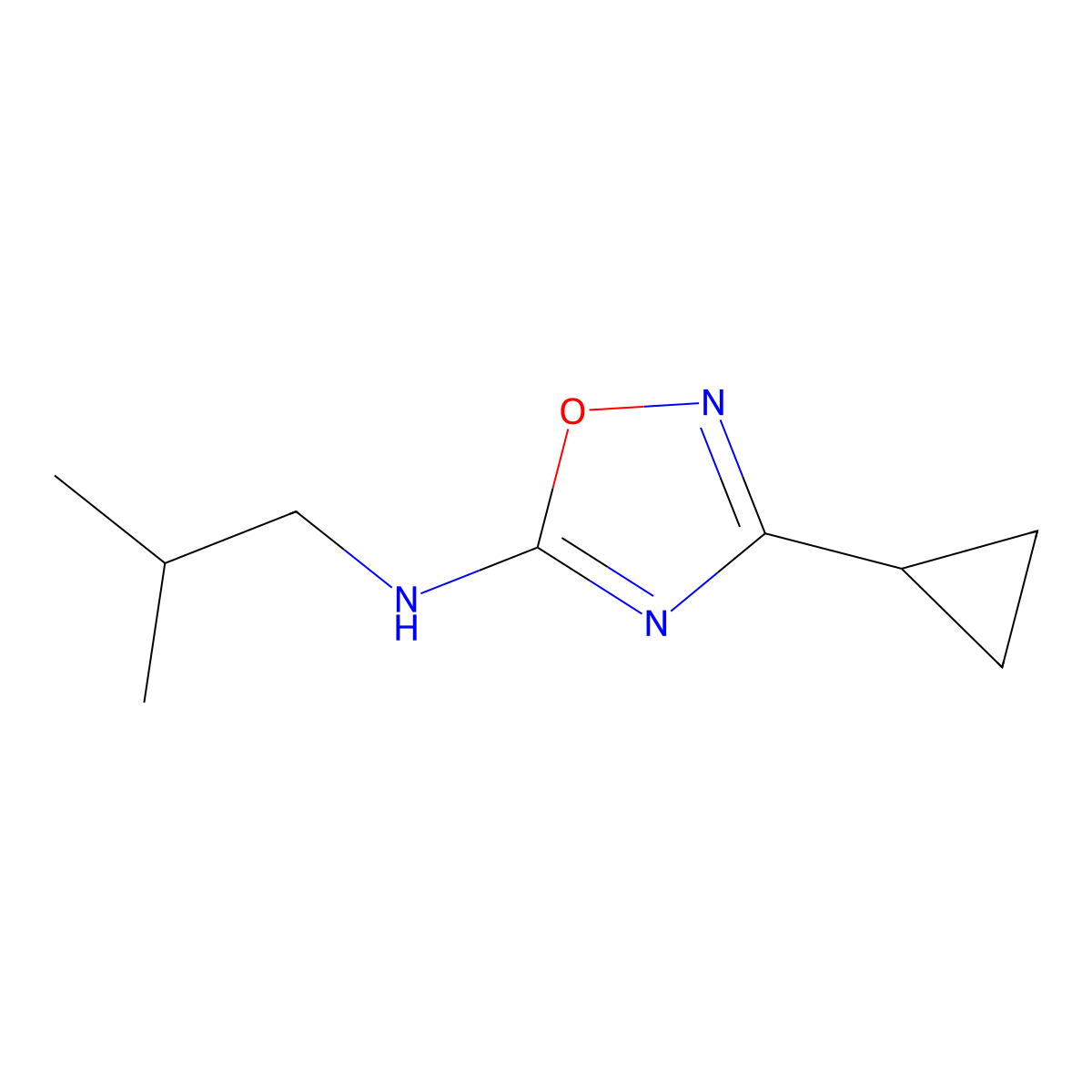 3-cyclopropyl-N-(2-methylpropyl)-1,2,4-oxadiazol-5-amine molecular structure, CAS 1250634-72-0