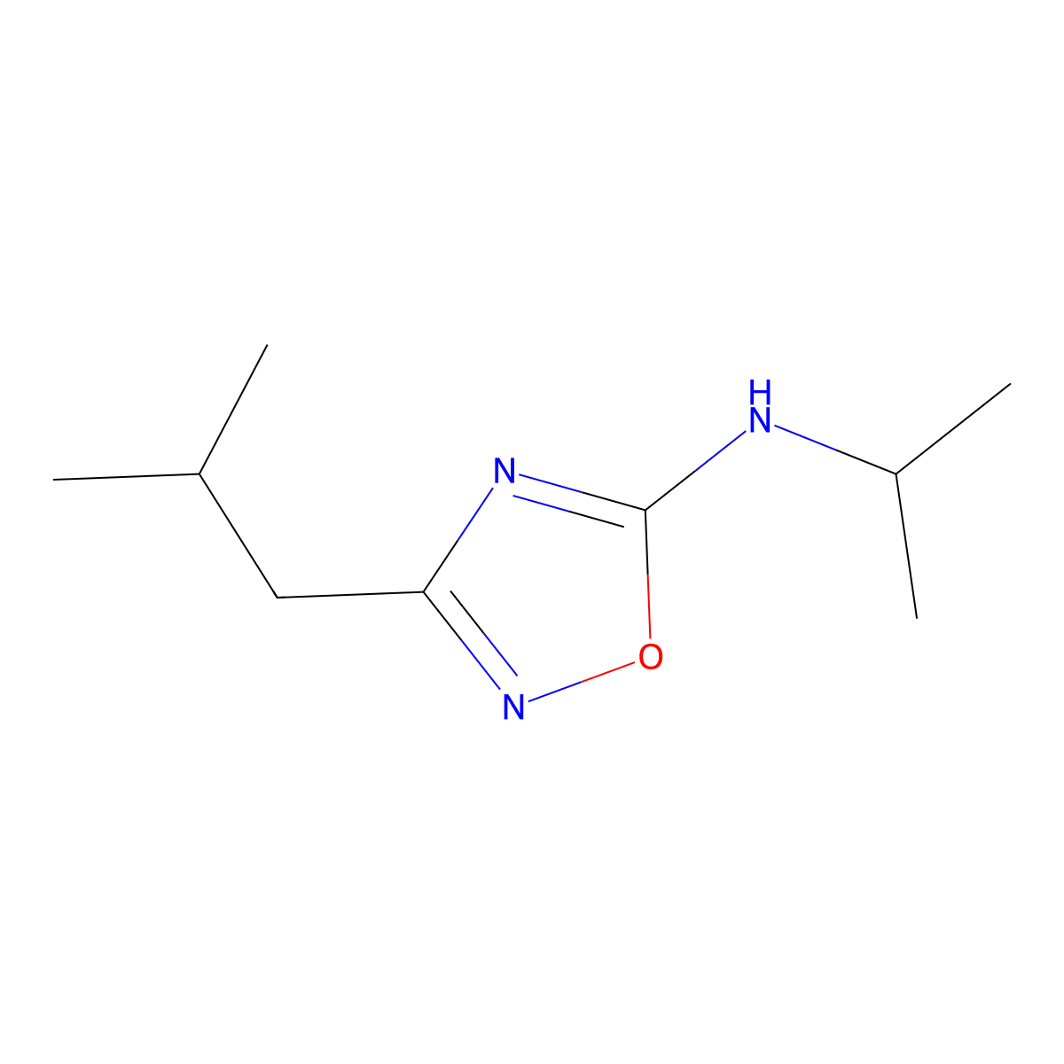 3-(2-methylpropyl)-N-(propan-2-yl)-1,2,4-oxadiazol-5-amine molecular structure, CAS 1250637-20-7