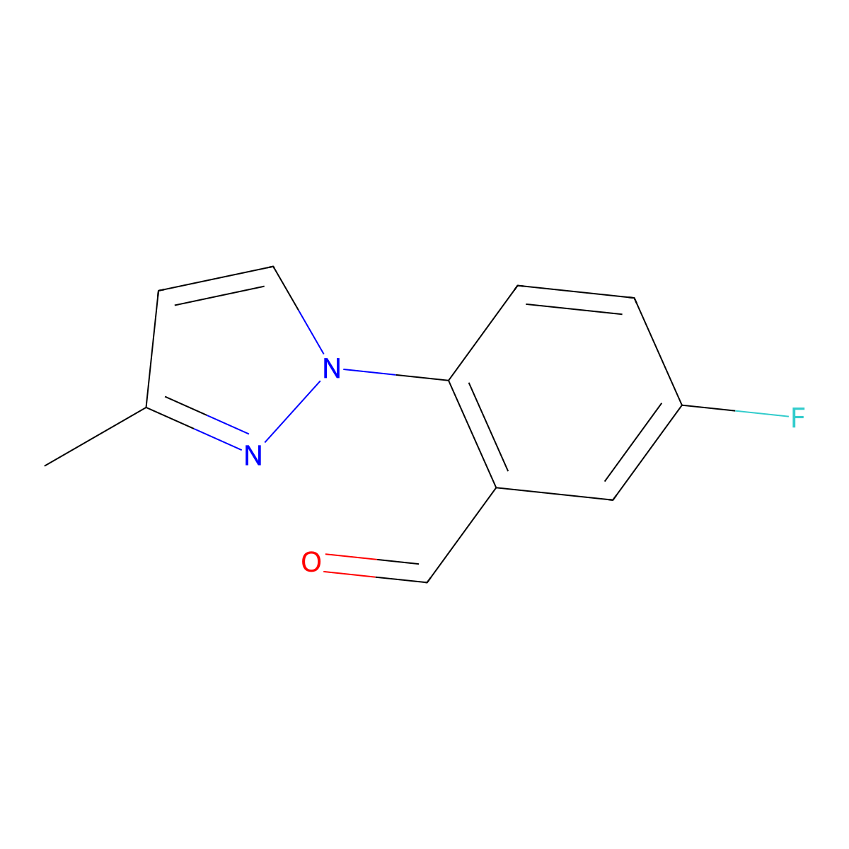 5-Fluoro-2-(3-methyl-1H-pyrazol-1-yl)benzaldehyde molecular structure, CAS 1250637-56-9