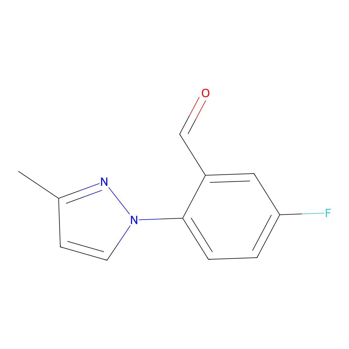 5-Fluoro-2-(3-methyl-1H-pyrazol-1-yl)benzaldehyde molecular structure, CAS 1250637-56-9