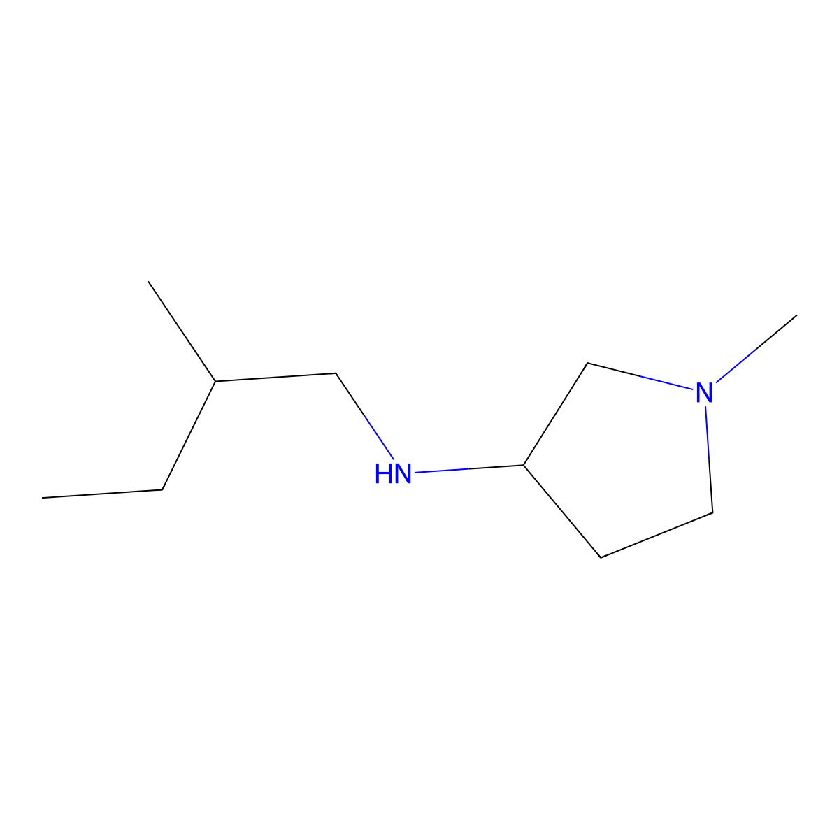 1-methyl-N-(2-methylbutyl)pyrrolidin-3-amine molecular structure, CAS 1250643-59-4