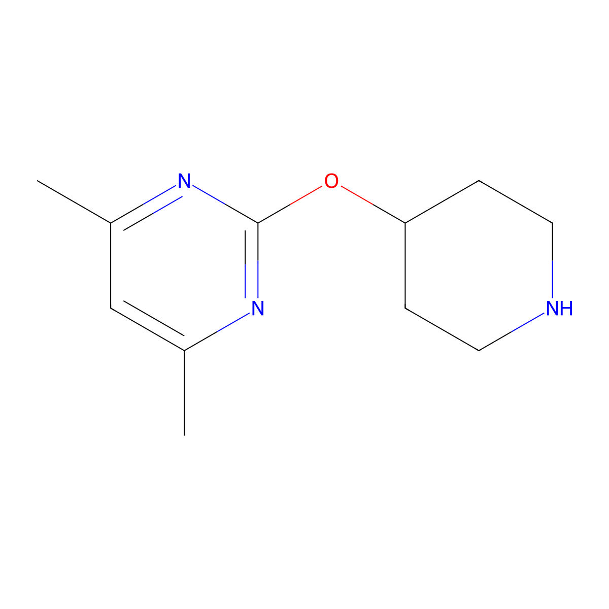 4,6-Dimethyl-2-(piperidin-4-yloxy)pyrimidine molecular structure, CAS 1250663-26-3