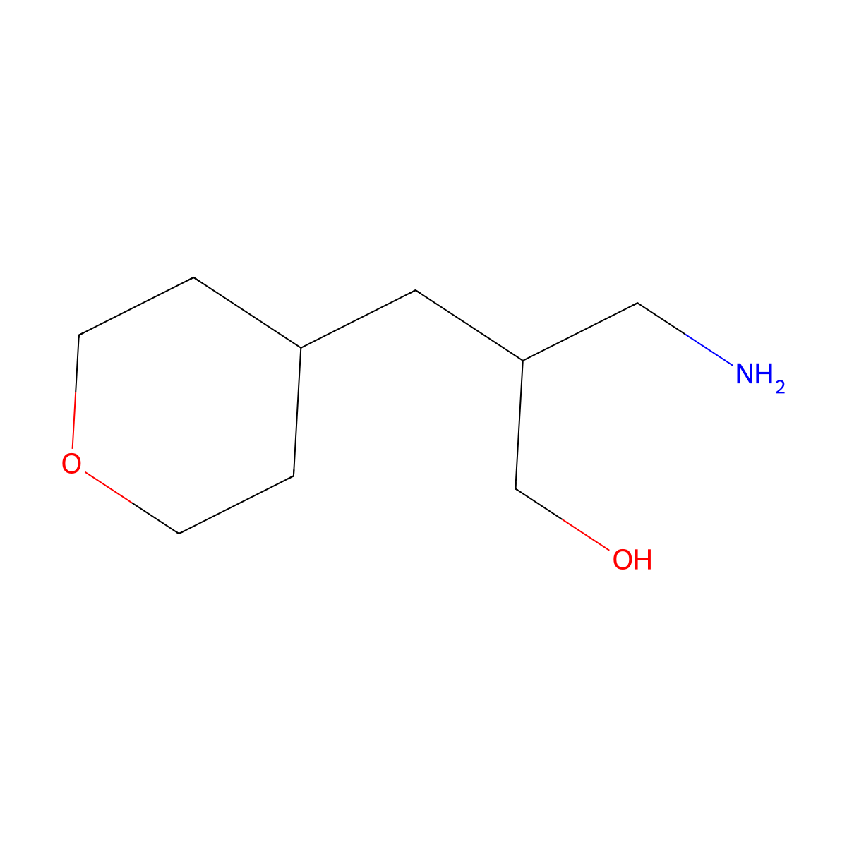 3-Amino-2-((oxan-4-yl)methyl)propan-1-ol molecular structure, CAS 1250665-15-6