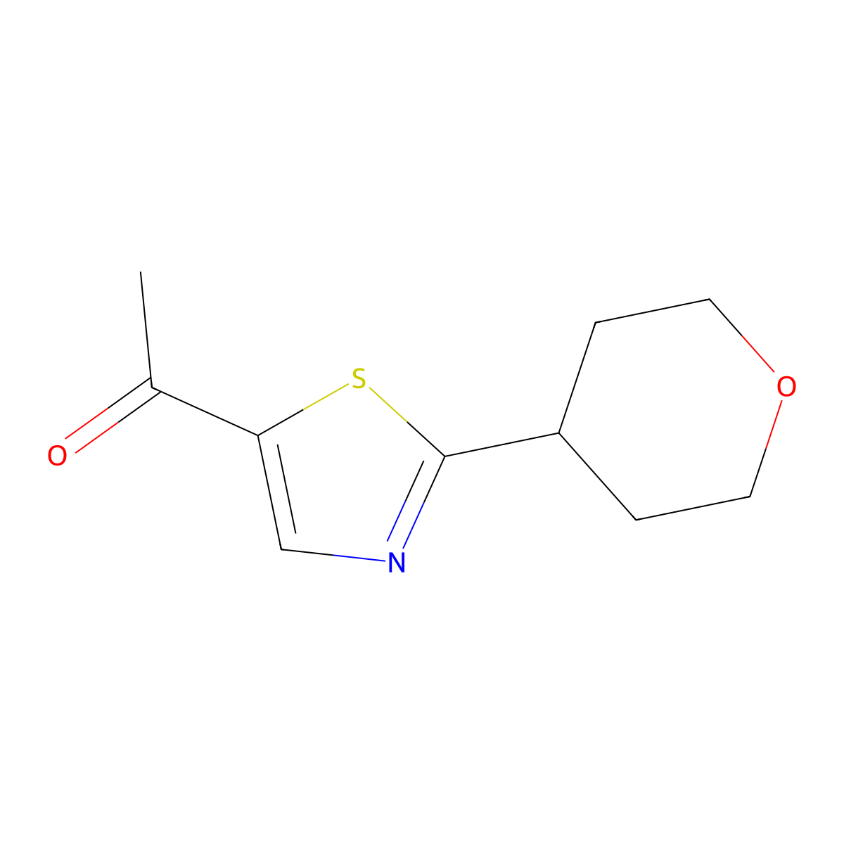 1-(2-(Tetrahydro-2H-pyran-4-yl)thiazol-5-yl)ethanone molecular structure, CAS 1250666-01-3
