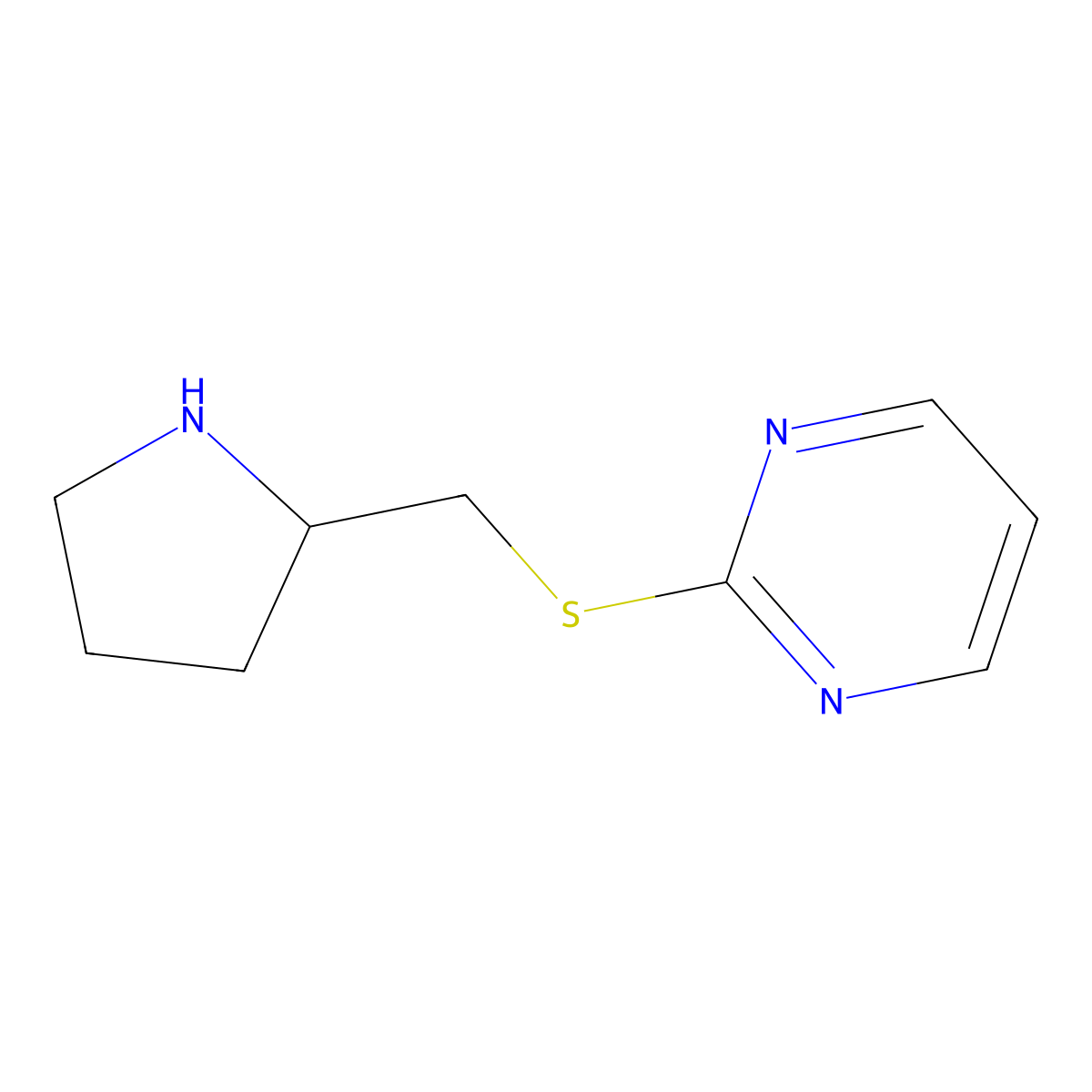 2-((Pyrrolidin-2-ylmethyl)thio)pyrimidine molecular structure, CAS 1250666-08-0