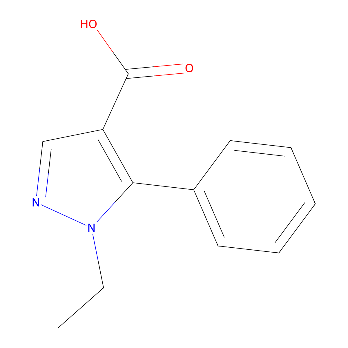 1-ethyl-5-phenyl-1H-pyrazole-4-carboxylic acid molecular structure, CAS 1250673-36-9