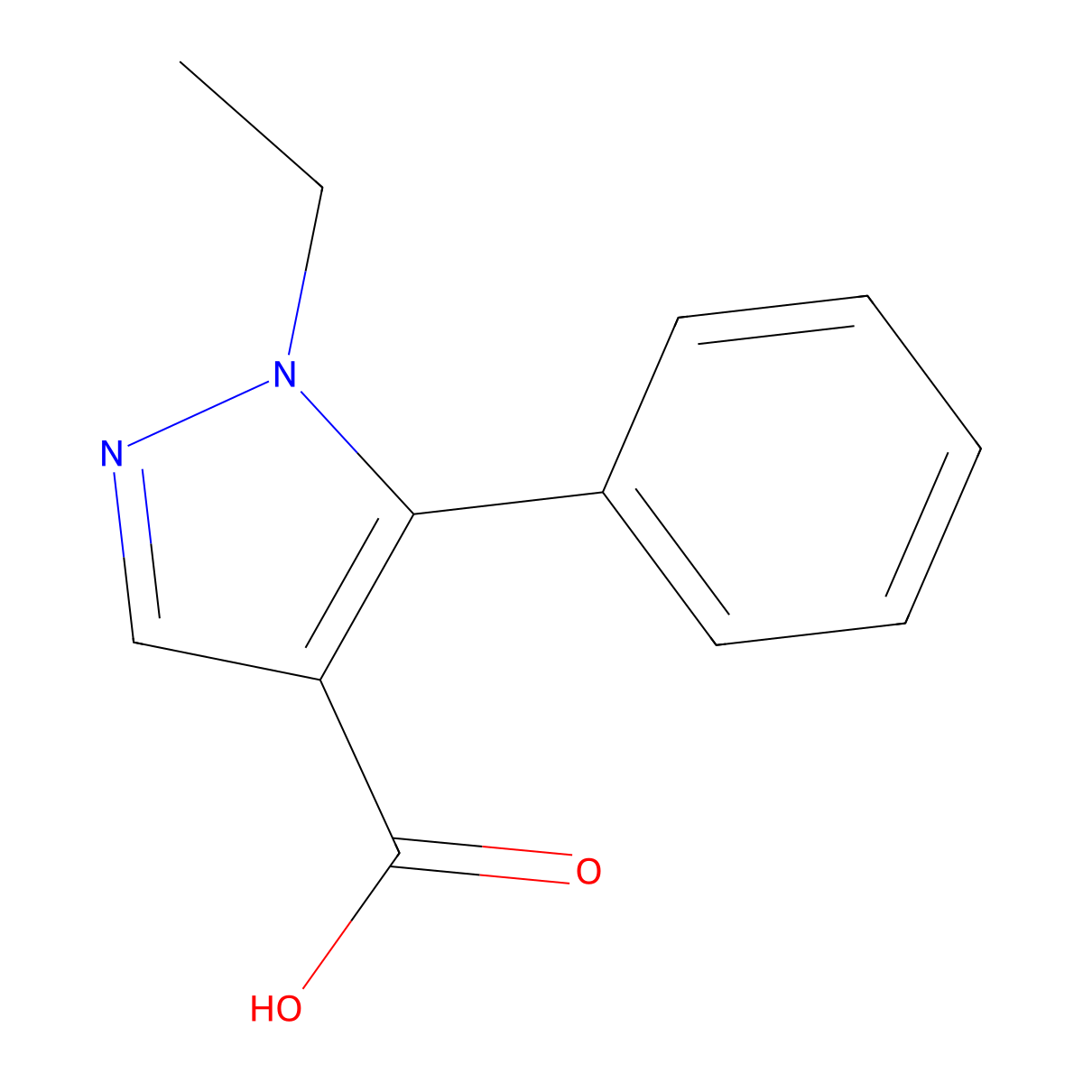 1-ethyl-5-phenyl-1H-pyrazole-4-carboxylic acid molecular structure, CAS 1250673-36-9