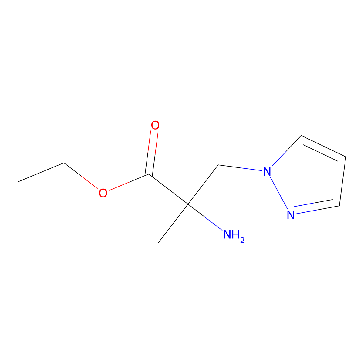Ethyl 2-amino-2-methyl-3-(1h-pyrazol-1-yl)propanoate molecular structure, CAS 1250674-85-1