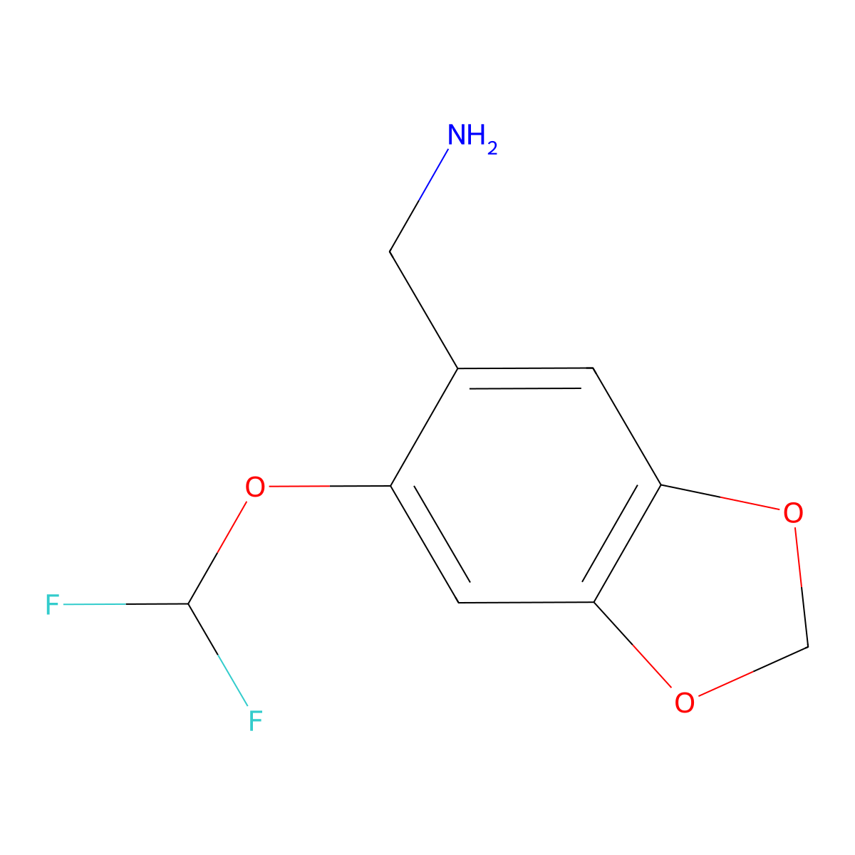 [6-(difluoromethoxy)-2H-1,3-benzodioxol-5-yl]methanamine molecular structure, CAS 1250675-73-0