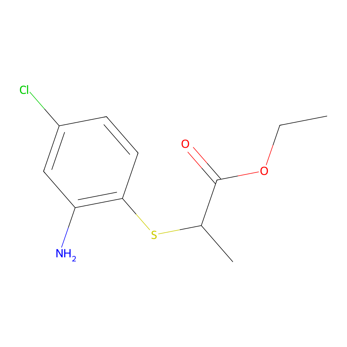Ethyl 2-[(2-amino-4-chlorophenyl)sulfanyl]propanoate molecular structure, CAS 1250689-08-7