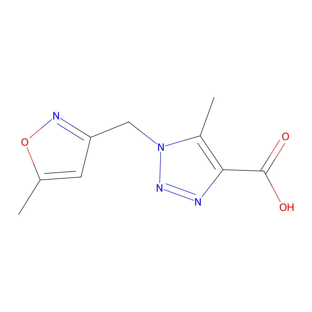 5-methyl-1-[(5-methyl-1,2-oxazol-3-yl)methyl]-1H-1,2,3-triazole-4-carboxylic acid molecular structure, CAS 1250695-77-2
