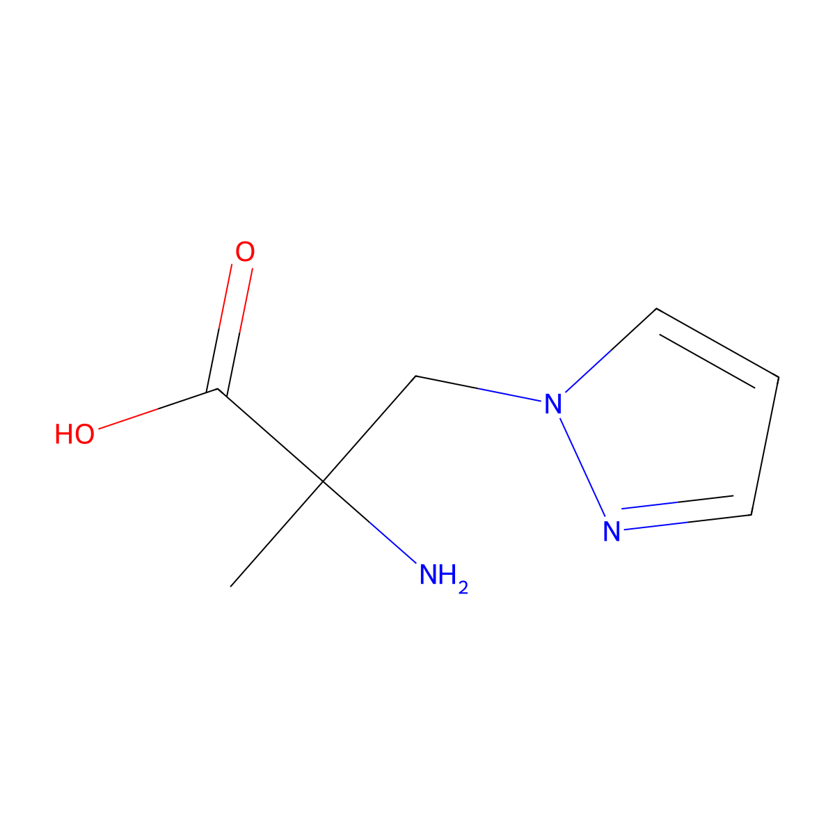 2-amino-2-methyl-3-(1H-pyrazol-1-yl)propanoic acid molecular structure, CAS 1250704-17-6
