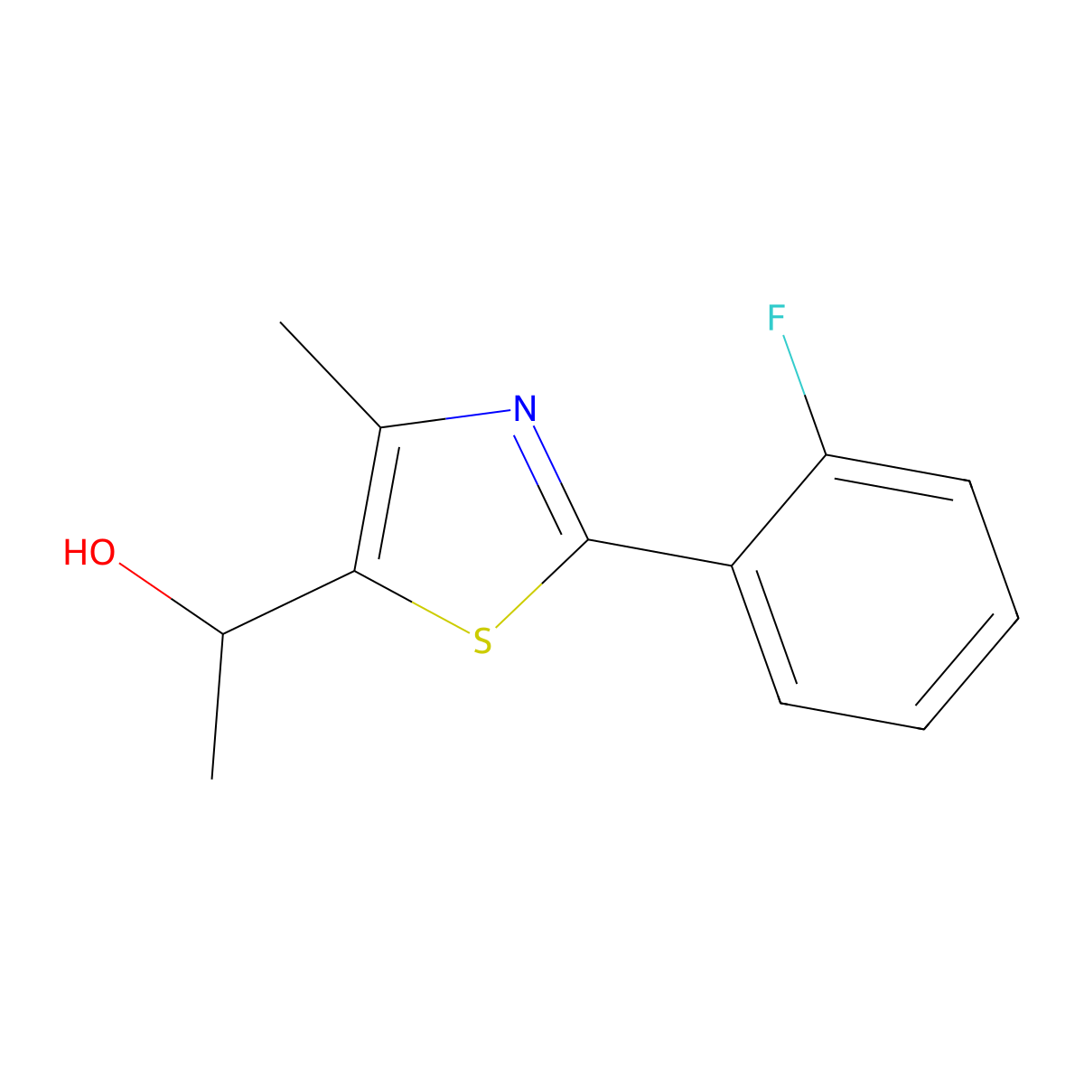 1-[2-(2-Fluorophenyl)-4-methyl-1,3-thiazol-5-yl]ethan-1-ol molecular structure, CAS 1250706-48-9