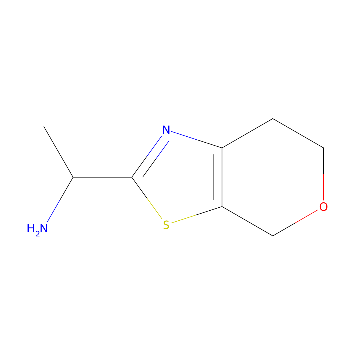 1-{4H,6H,7H-pyrano[4,3-d][1,3]thiazol-2-yl}ethan-1-amine molecular structure, CAS 1250719-00-6