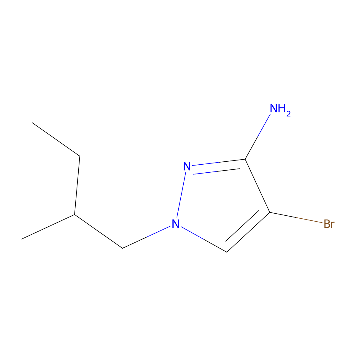 4-bromo-1-(2-methylbutyl)-1H-pyrazol-3-amine molecular structure, CAS 1250719-87-9