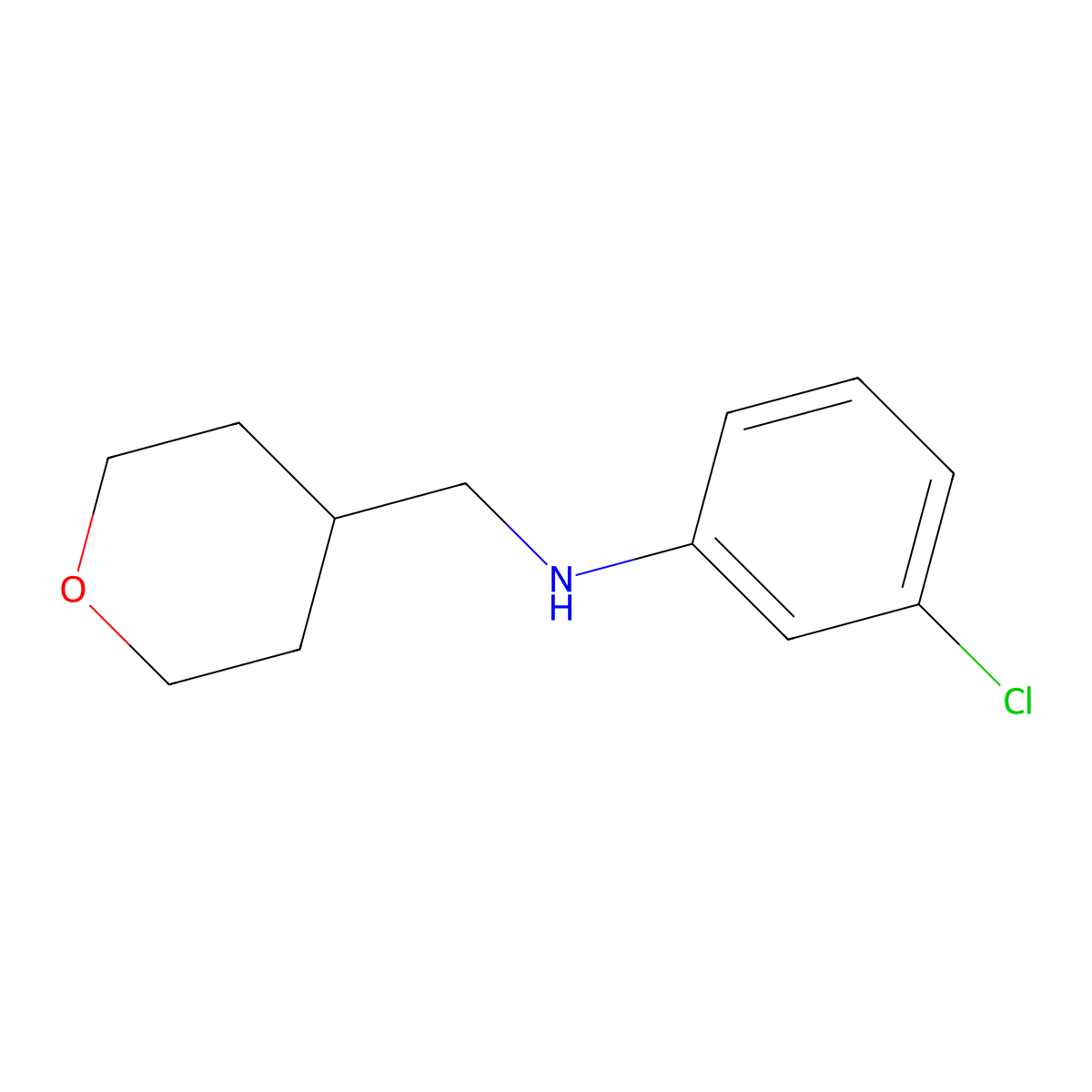 3-chloro-N-[(oxan-4-yl)methyl]aniline molecular structure, CAS 1250728-27-8