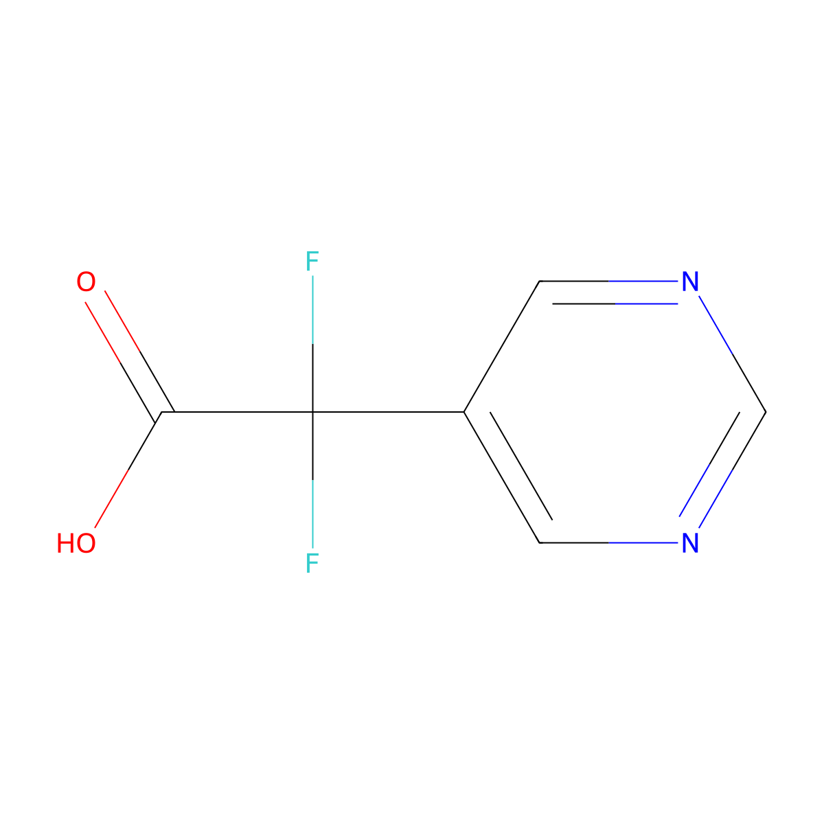 2,2-Difluoro-2-(pyrimidin-5-yl)acetic acid molecular structure, CAS 1250738-18-1